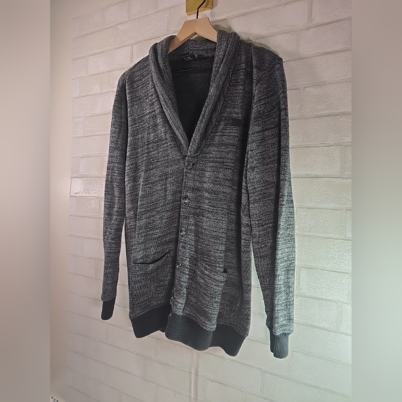 Vans Knit Cardigan Sweater Men's Long Sleeve Button-down Navy Heather Gray Sz. M - Picture 2 of 9